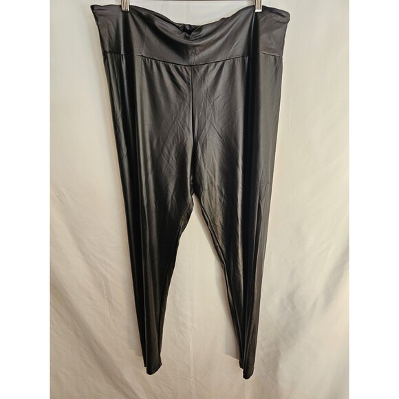 Ambiance Apparel Women’s Plus 3X Black Faux Leather High Rise Stretch Leggings - Picture 1 of 8